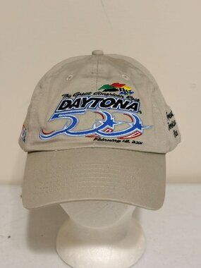 VTG Vintage Original ISC Daytona 500 2001 Beige Strapback Hat Dale Earnhardt